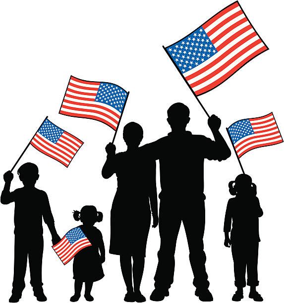 Family Silhouette w Flags